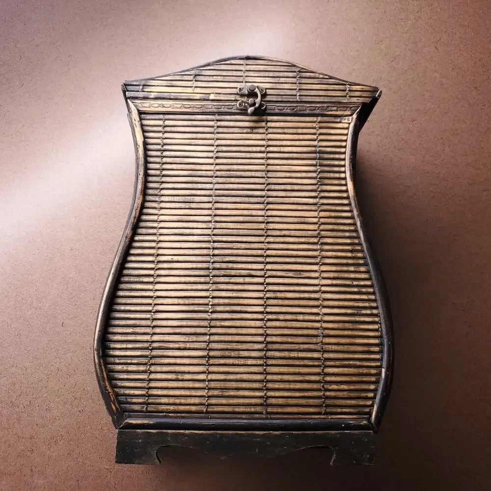 Vintage Bamboo Rattan Storage Chest Divided Organizer Boho Decor 16” Towels Wine